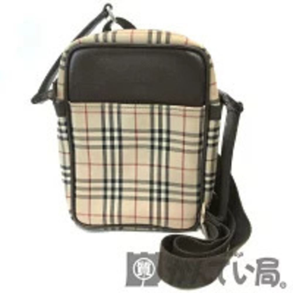 BURBERRY Check Shoulder Bag Beige Brown Crossbody Leather Canvas